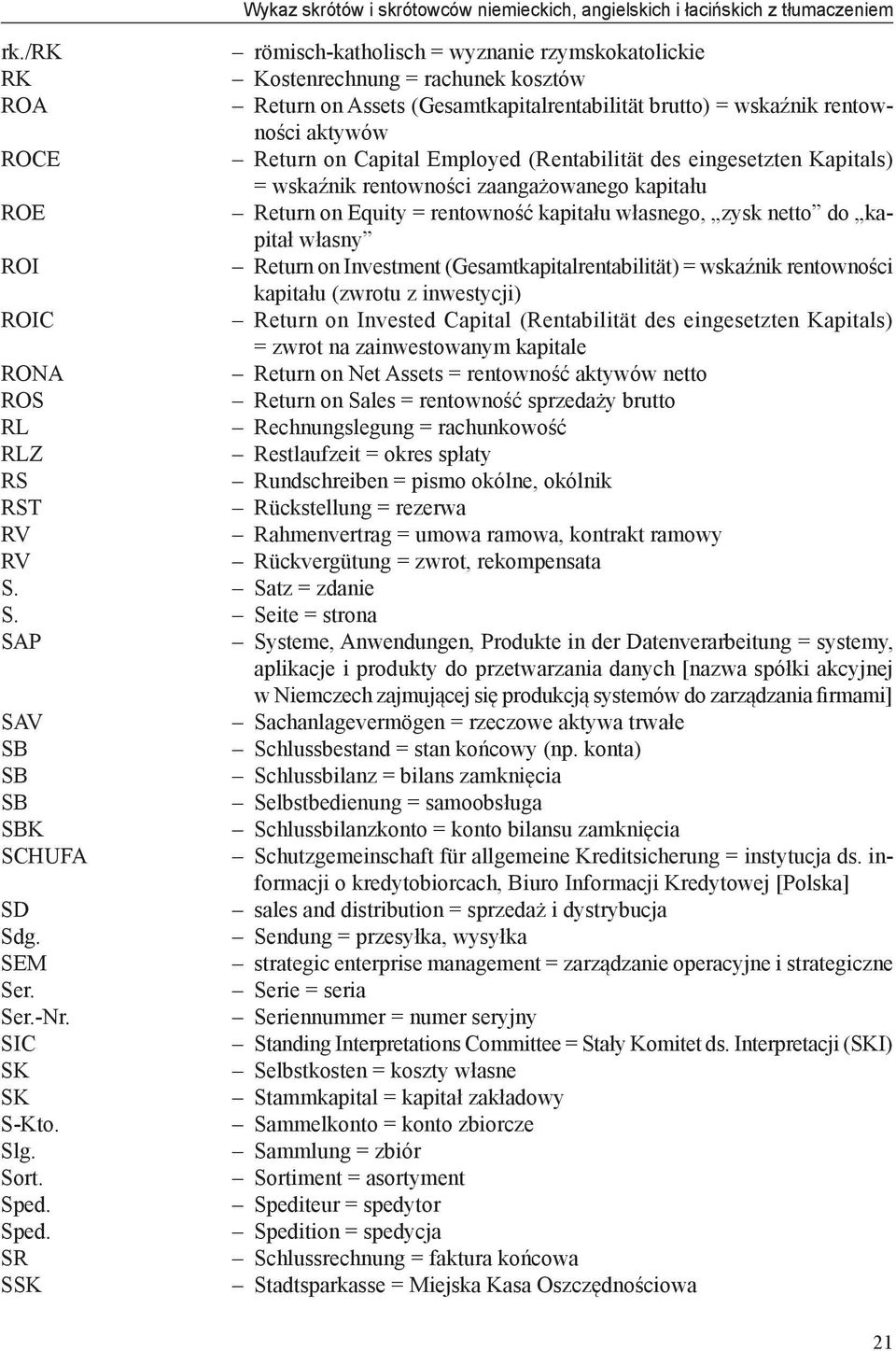 Employed (Rentabilität des eingesetzten Kapitals) = wskaźnik rentowności zaangażowanego kapitału ROE Return on Equity = rentowność kapitału własnego, zysk netto do kapitał własny ROI Return on