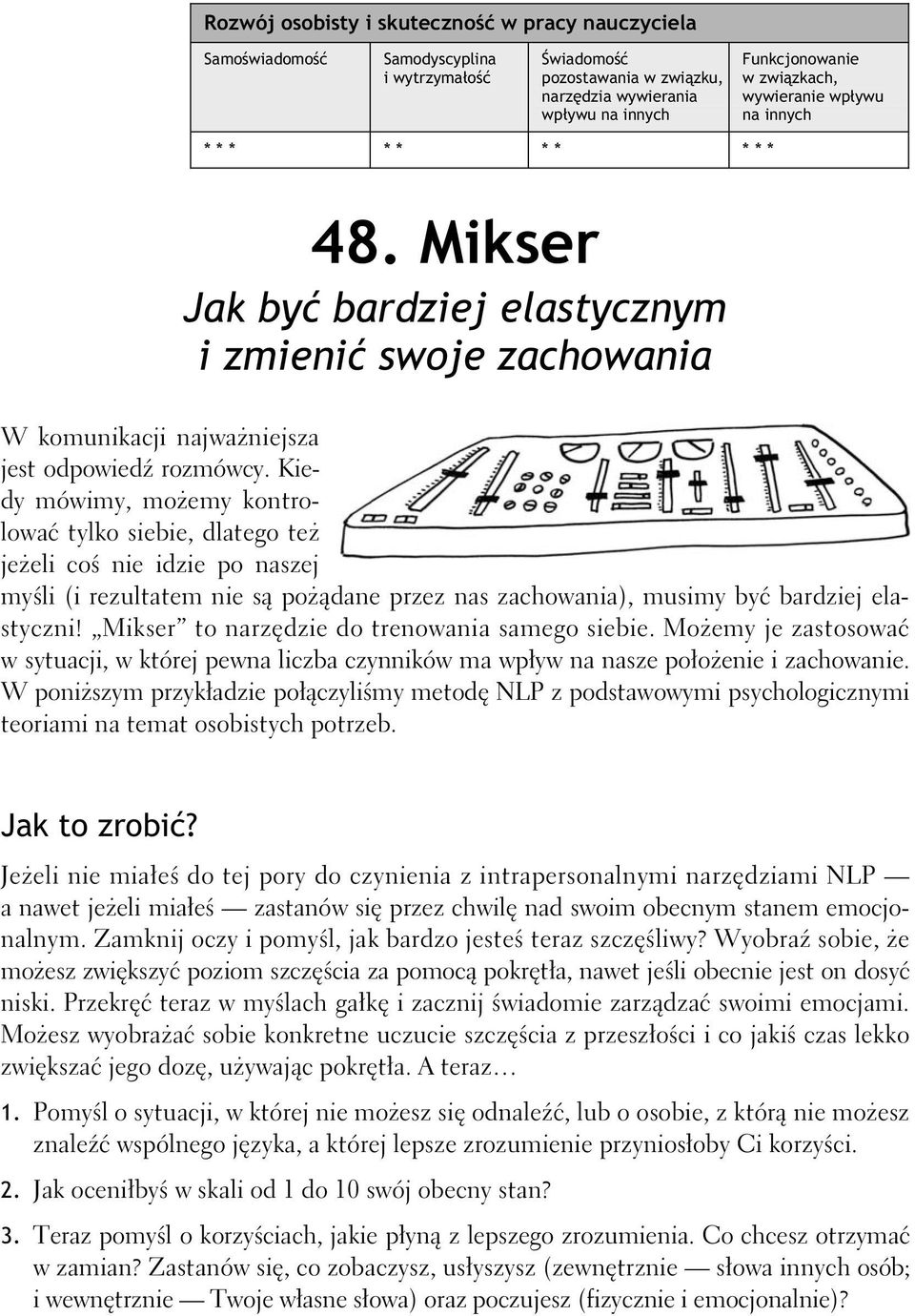 Funkcjonowanie w zwizkach, wywieranie wpywu na innych * * * * * * * * * * 48. Mikser Jak by bardziej elastycznym i zmieni swoje zachowania W komunikacji najwaniejsza jest odpowied rozmówcy.