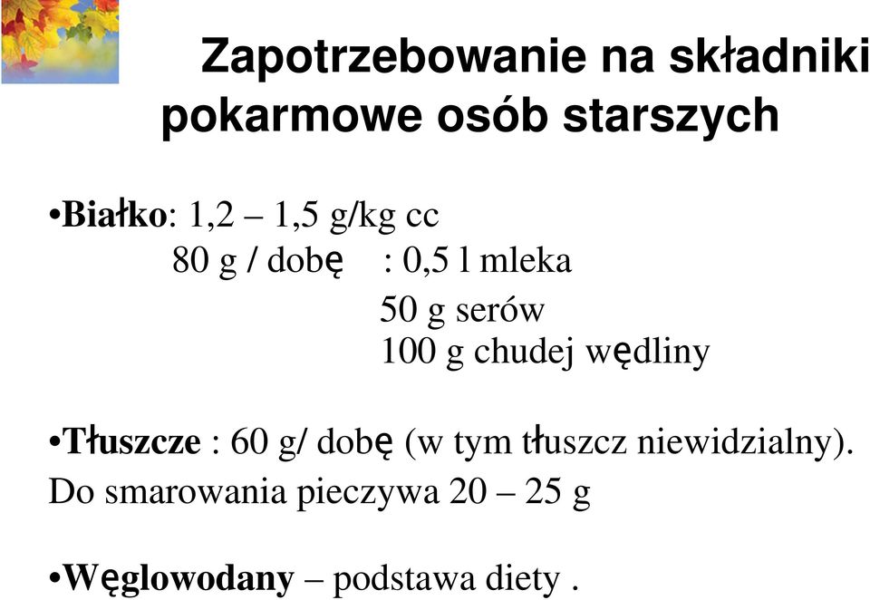 chudej wędliny Tłuszcze : 60 g/ dobę (w tym tłuszcz