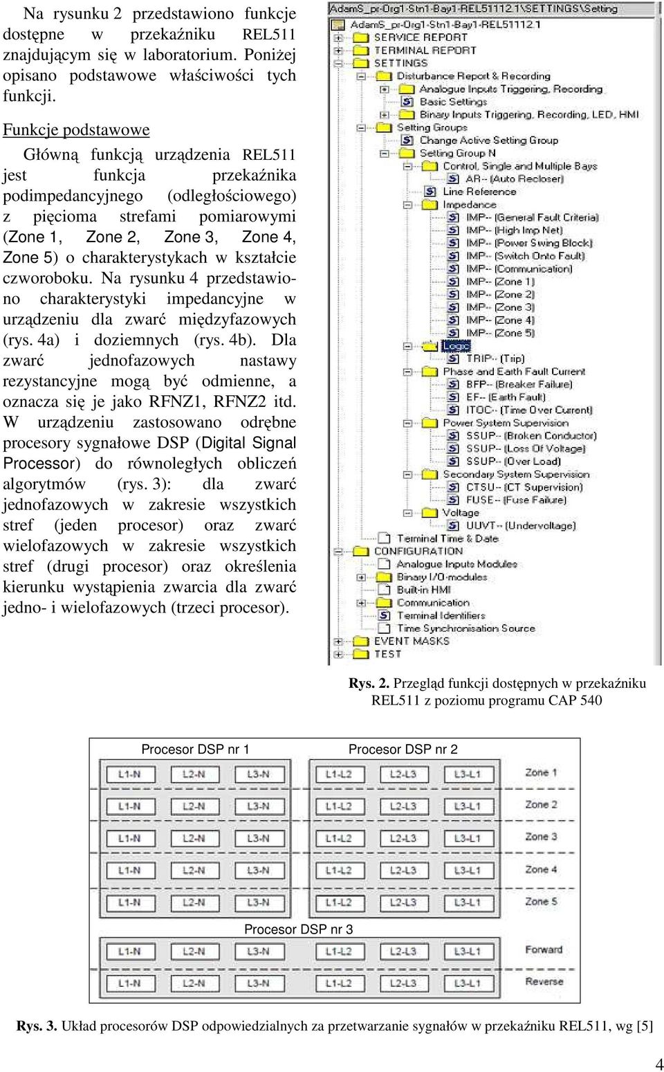 charakterystykach w kształcie czworoboku. Na rysunku 4 przedstawiono charakterystyki impedancyjne w urządzeniu dla zwarć międzyfazowych (rys. 4a) i doziemnych (rys. 4b).