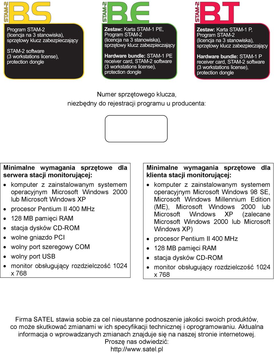 1024 x 768 Minimalne wymagania sprzętowe dla klienta stacji monitorującej: komputer z zainstalowanym systemem operacyjnym Microsoft Windows 98 SE, Microsoft Windows Millennium Edition (ME), Microsoft