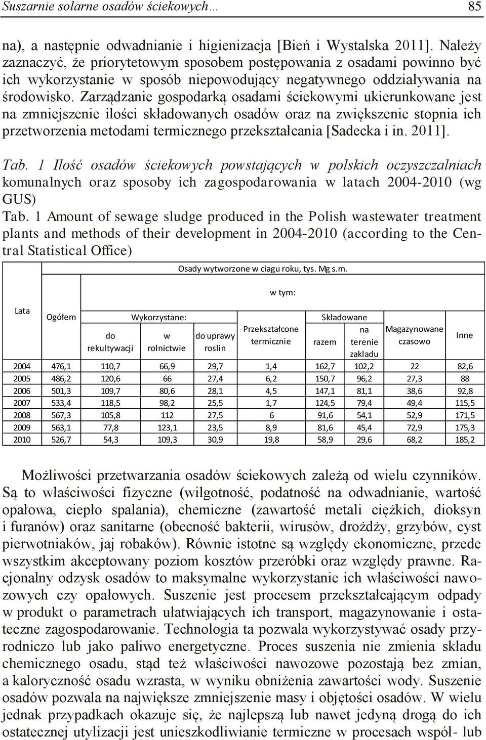 Zarządzanie gospodarką osadami ściekowymi ukierunkowane jest na zmniejszenie ilości składowanych osadów oraz na zwiększenie stopnia ich przetworzenia metodami termicznego przekształcania [Sadecka i