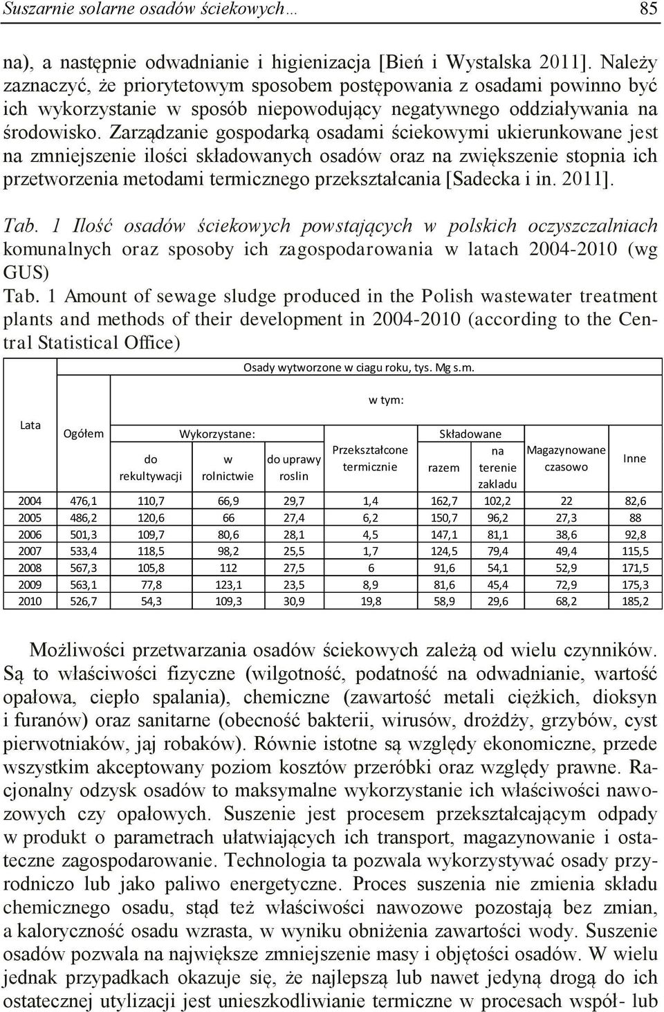 Zarządzanie gospodarką osadami ściekowymi ukierunkowane jest na zmniejszenie ilości składowanych osadów oraz na zwiększenie stopnia ich przetworzenia metodami termicznego przekształcania [Sadecka i