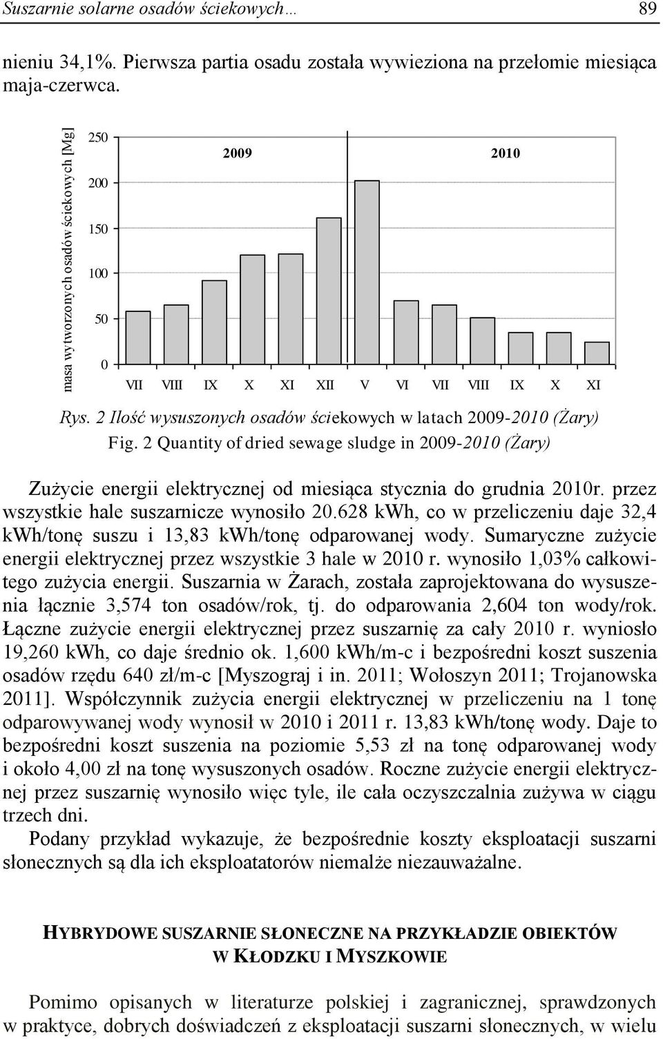 2 Quantity of dried sewage sludge in 2009-2010 (Żary) Zużycie energii elektrycznej od miesiąca stycznia do grudnia 2010r. przez wszystkie hale suszarnicze wynosiło 20.