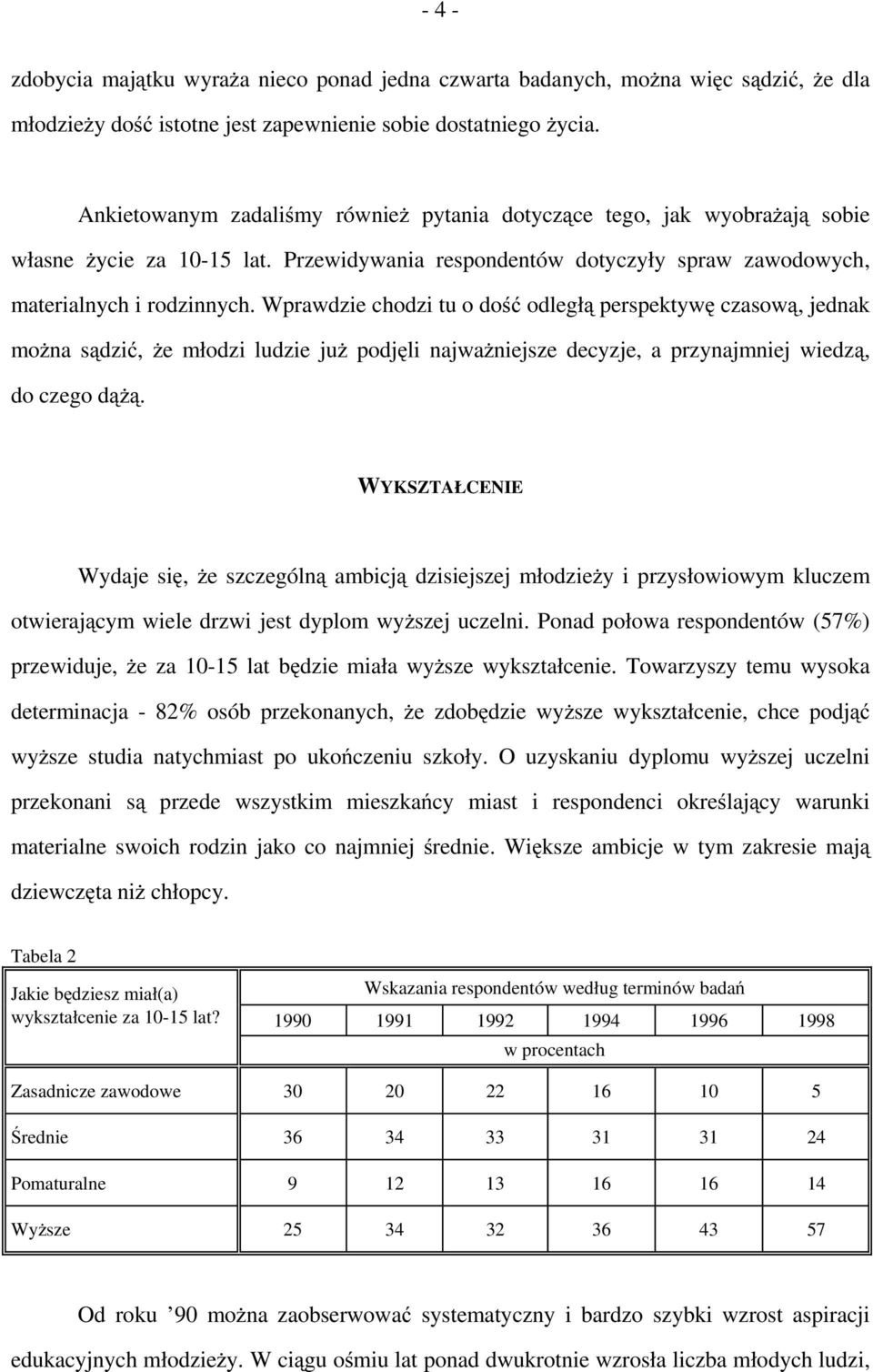 Wprawdzie chodzi tu o dość odległą perspektywę czasową, jednak można sądzić, że młodzi ludzie już podjęli najważniejsze decyzje, a przynajmniej wiedzą, do czego dążą.