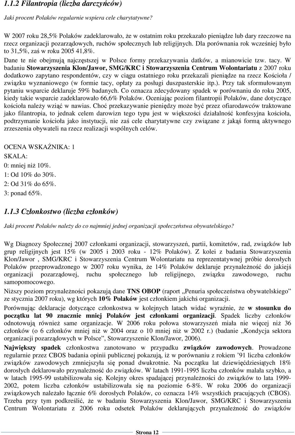 Dla porównania rok wcześniej było to 31,5%, zaś w roku 2005 41,8%. Dane te nie obejmują najczęstszej w Polsce formy przekazywania datków, a mianowicie tzw. tacy.