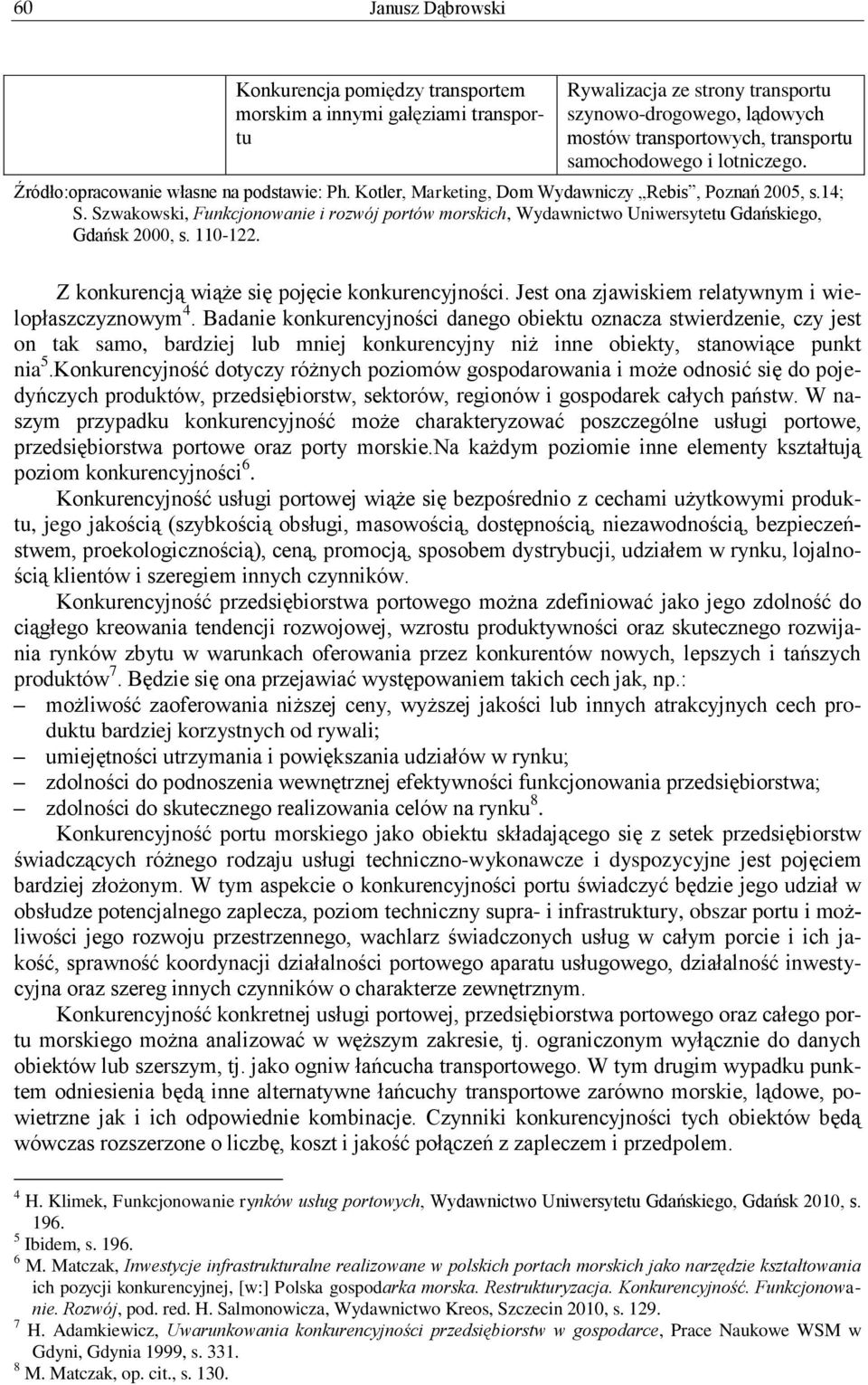 Szwakowski, Funkcjonowanie i rozwój portów morskich, Wydawnictwo Uniwersytetu Gdańskiego, Gdańsk 2000, s. 110-122. Z konkurencją wiąże się pojęcie konkurencyjności.