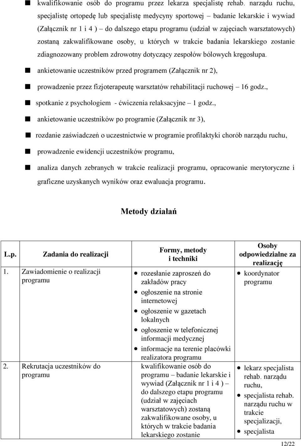 zakwalifikowane osoby, u których w trakcie badania lekarskiego zostanie zdiagnozowany problem zdrowotny dotyczący zespołów bólowych kręgosłupa.