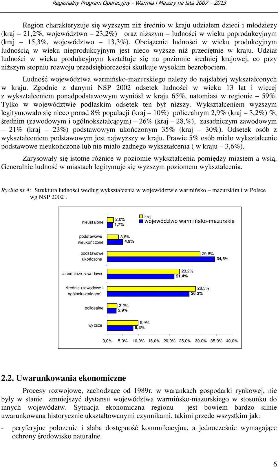 Udział ludności w wieku produkcyjnym kształtuje się na poziomie średniej krajowej, co przy niŝszym stopniu rozwoju przedsiębiorczości skutkuje wysokim bezrobociem.