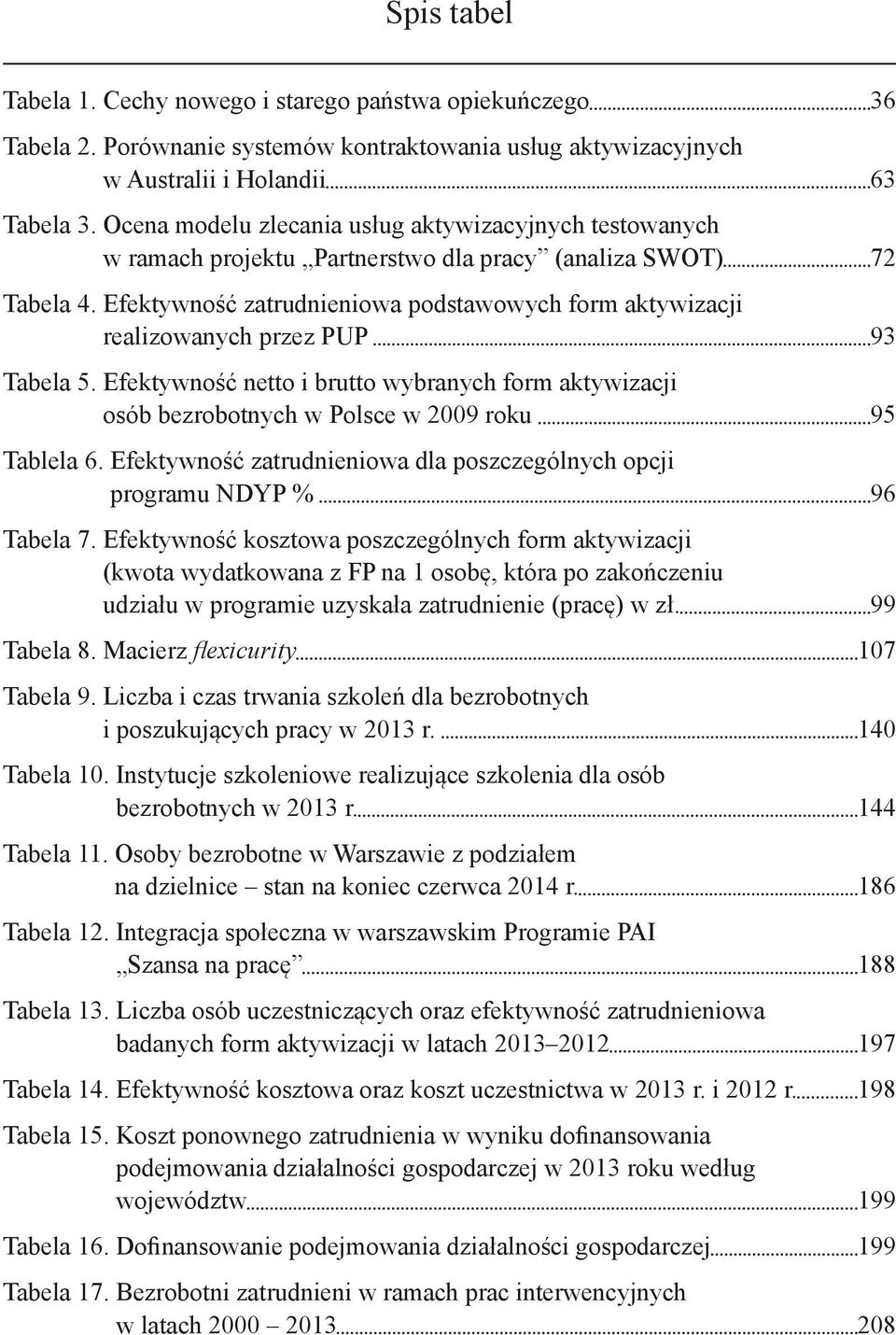 Efektywność zatrudnieniowa podstawowych form aktywizacji realizowanych przez PUP 93 Tabela 5. Efektywność netto i brutto wybranych form aktywizacji osób bezrobotnych w Polsce w 2009 roku 95 Tablela 6.