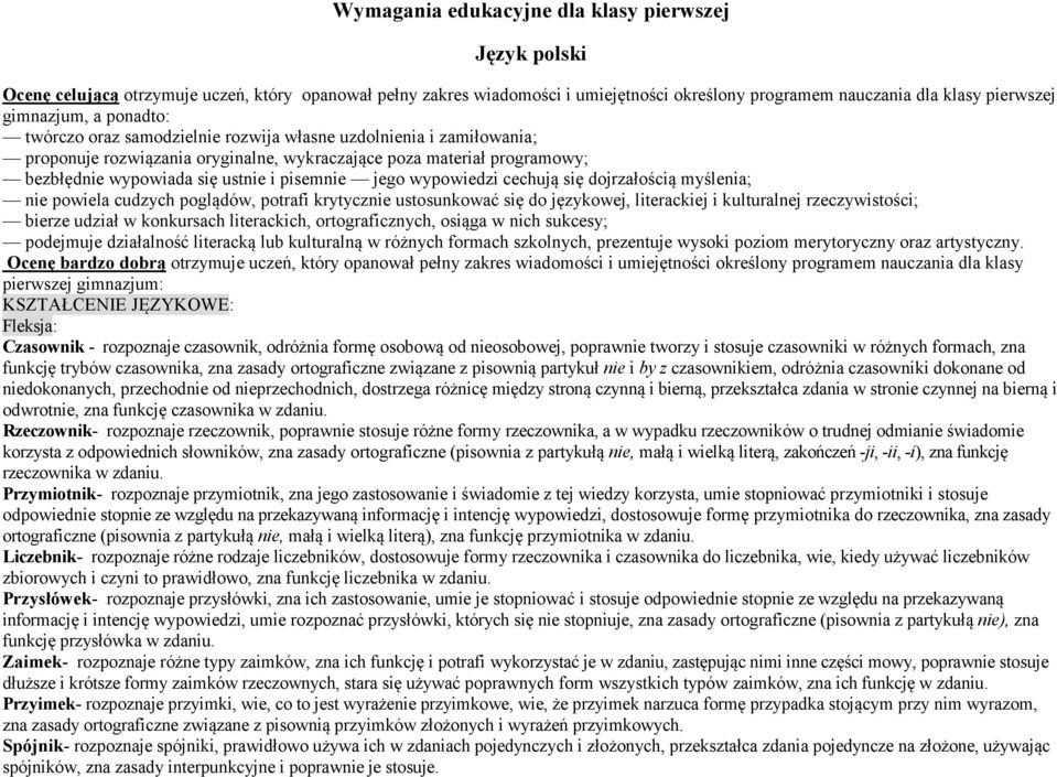 pisemnie jego wypowiedzi cechują się dojrzałością myślenia; nie powiela cudzych poglądów, potrafi krytycznie ustosunkować się do językowej, literackiej i kulturalnej rzeczywistości; bierze udział w