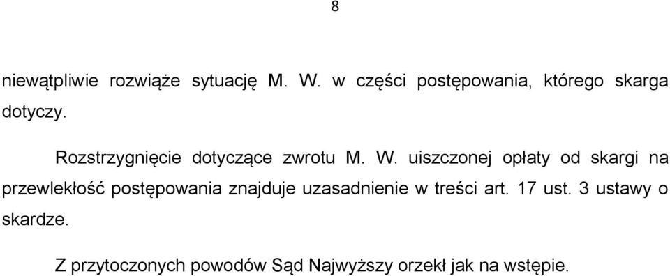 Rozstrzygnięcie dotyczące zwrotu M. W.