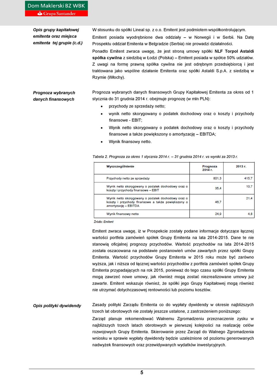 Ponadto Emitent zwraca uwagę, że jest stroną umowy spółki NLF Torpol Astaldi spółka cywilna z siedzibą w Łodzi (Polska) Emitent posiada w spółce 50% udziałów.