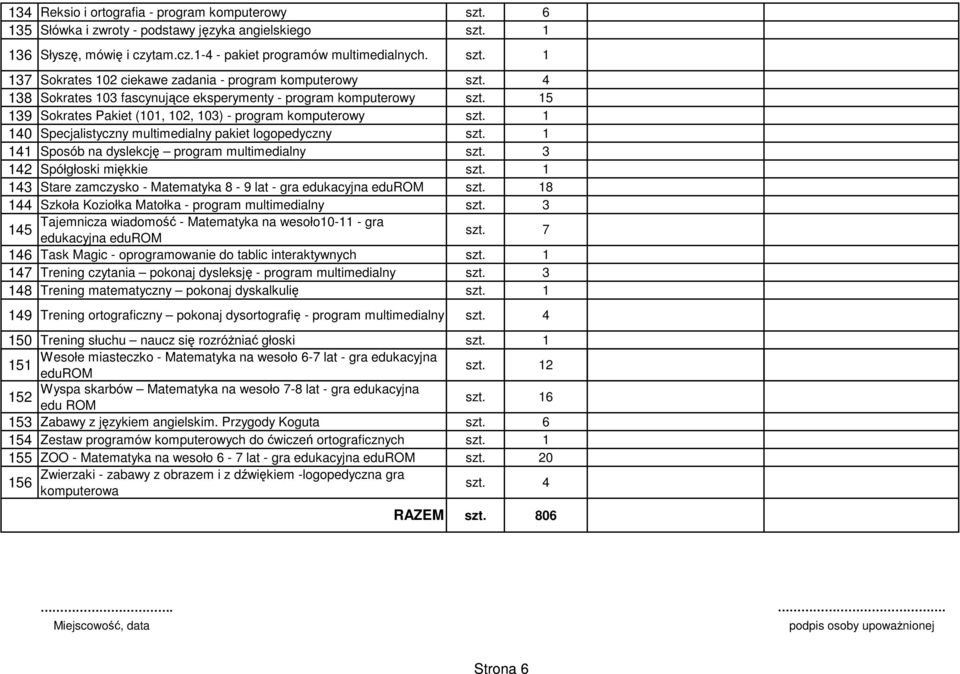 4 138 Sokrates 103 fascynujące eksperymenty - program komputerowy 5 139 Sokrates Pakiet (101, 102, 103) - program komputerowy 140 Specjalistyczny pakiet logopedyczny 141 Sposób na dyslekcję szt.