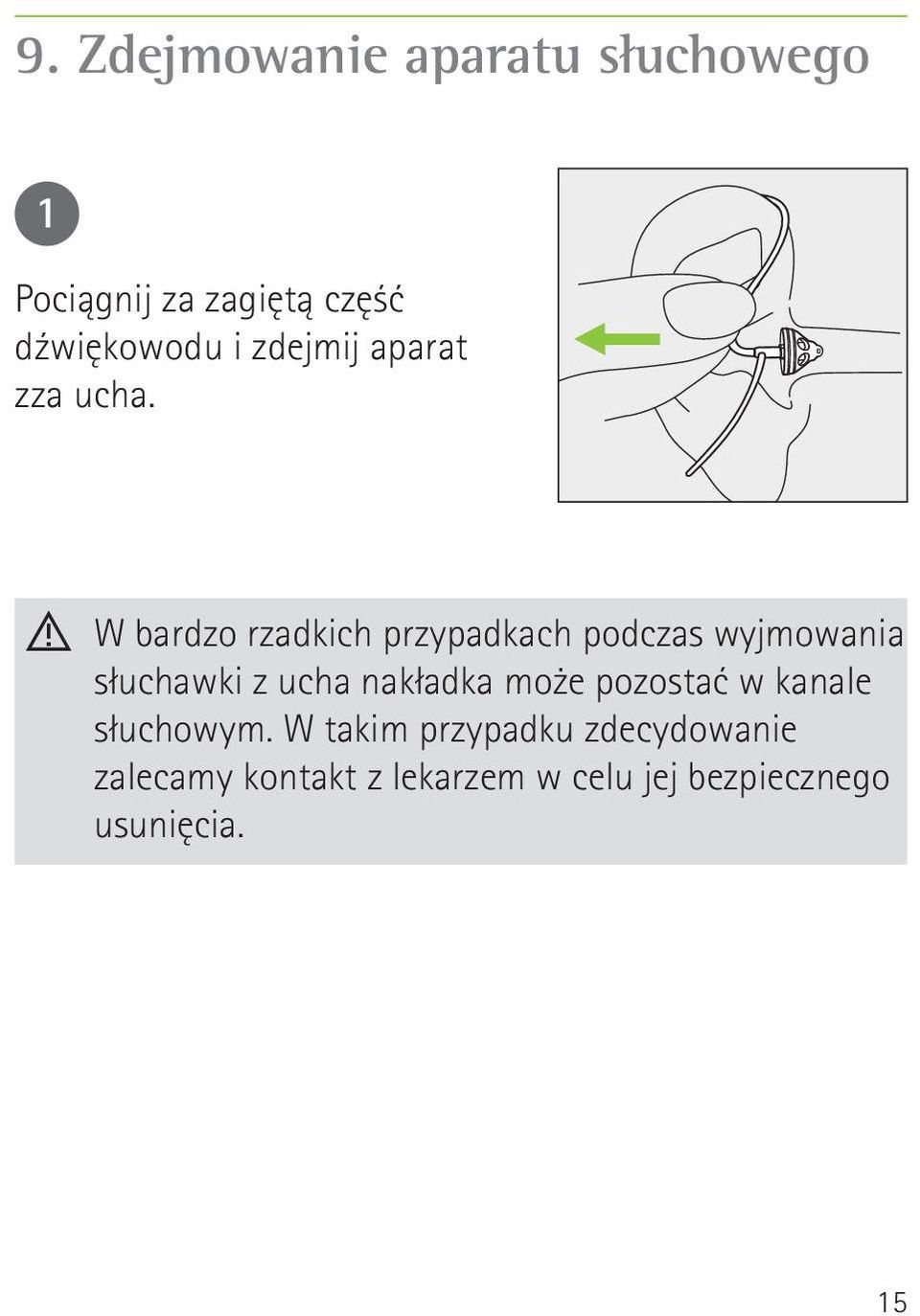 W bardzo rzadkich przypadkach podczas wyjmowania słuchawki z ucha nakładka