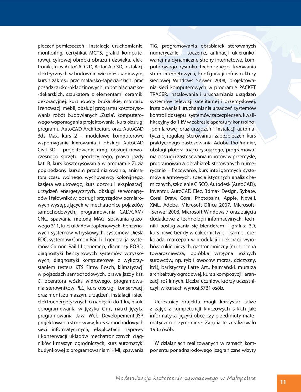 brukarskie, montażu i renowacji mebli, obsługi programu kosztorysowania robót budowlanych Zuzia, komputerowego wspomagania projektowania, kurs obsługi programu AutoCAD Architecture oraz AutoCAD 3ds