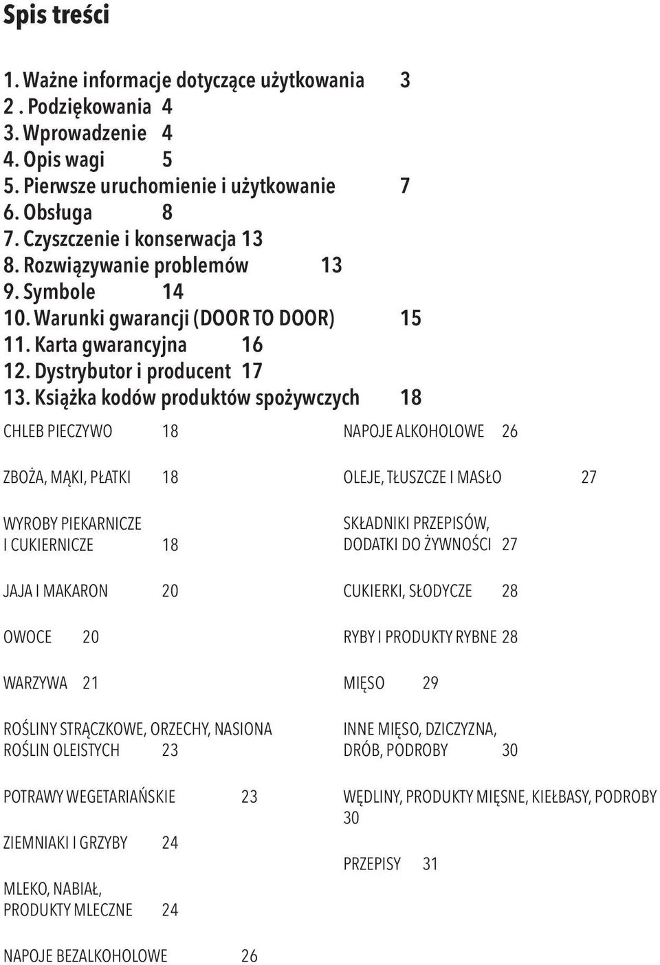 Książka kodów produktów spożywczych 18 CHLEB PIECZYWO 18 NAPOJE ALKOHOLOWE 26 ZBOŻA, MĄKI, PŁATKI 18 WYROBY PIEKARNICZE I CUKIERNICZE 18 JAJA I MAKARON 20 OWOCE 20 WARZYWA 21 ROŚLINY STRĄCZKOWE,