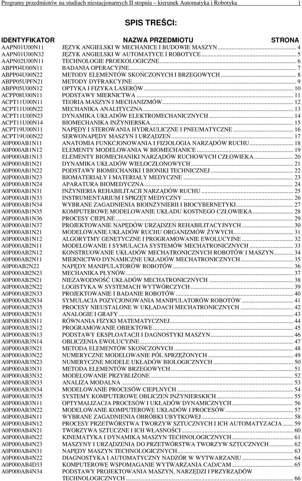 .. 7 ABPP04U00N22 METODY ELEMENTÓW SKOŃCZONYCH I BRZEGOWYCH... 8 ABPP05UPFN21 METODY DYFRAKCYJNE... 9 ABPP05U00N12 OPTYKA I FIZYKA LASERÓW... 10 ACPP08U00N11 PODSTAWY MIERNICTWA.