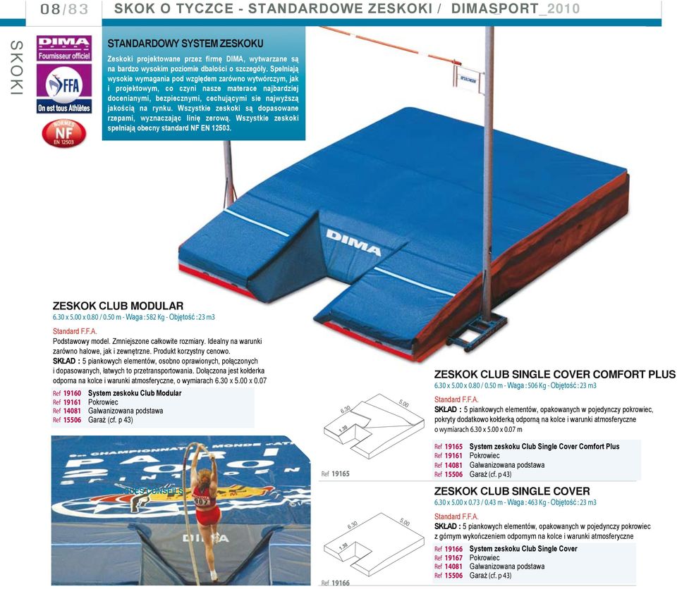 Wszystkie zeskoki są dopasowane rzepami, wyznaczając linię zerową. Wszystkie zeskoki spełniają obecny standard NF EN 12503. ZESKOK CLUB MODULAR 6.30 x 5.00 x 0.80 / 0.