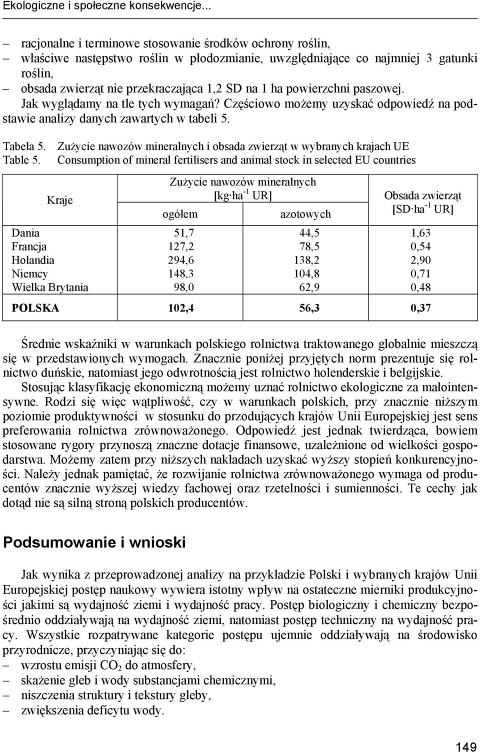 powierzchni paszowej. Jak wyglądamy na tle tych wymagań? Częściowo możemy uzyskać odpowiedź na podstawie analizy danych zawartych w tabeli 5. Tabela 5.