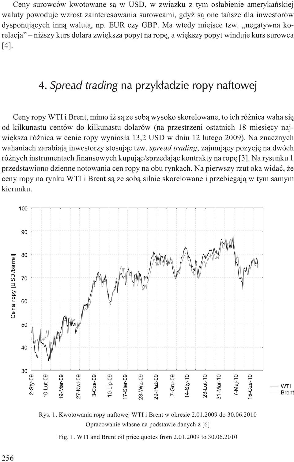 Spread trading na przyk³adzie ropy naftowej Ceny ropy WTI i Brent, mimo i s¹ ze sob¹ wysoko skorelowane, to ich ró nica waha siê od kilkunastu centów do kilkunastu dolarów (na przestrzeni ostatnich