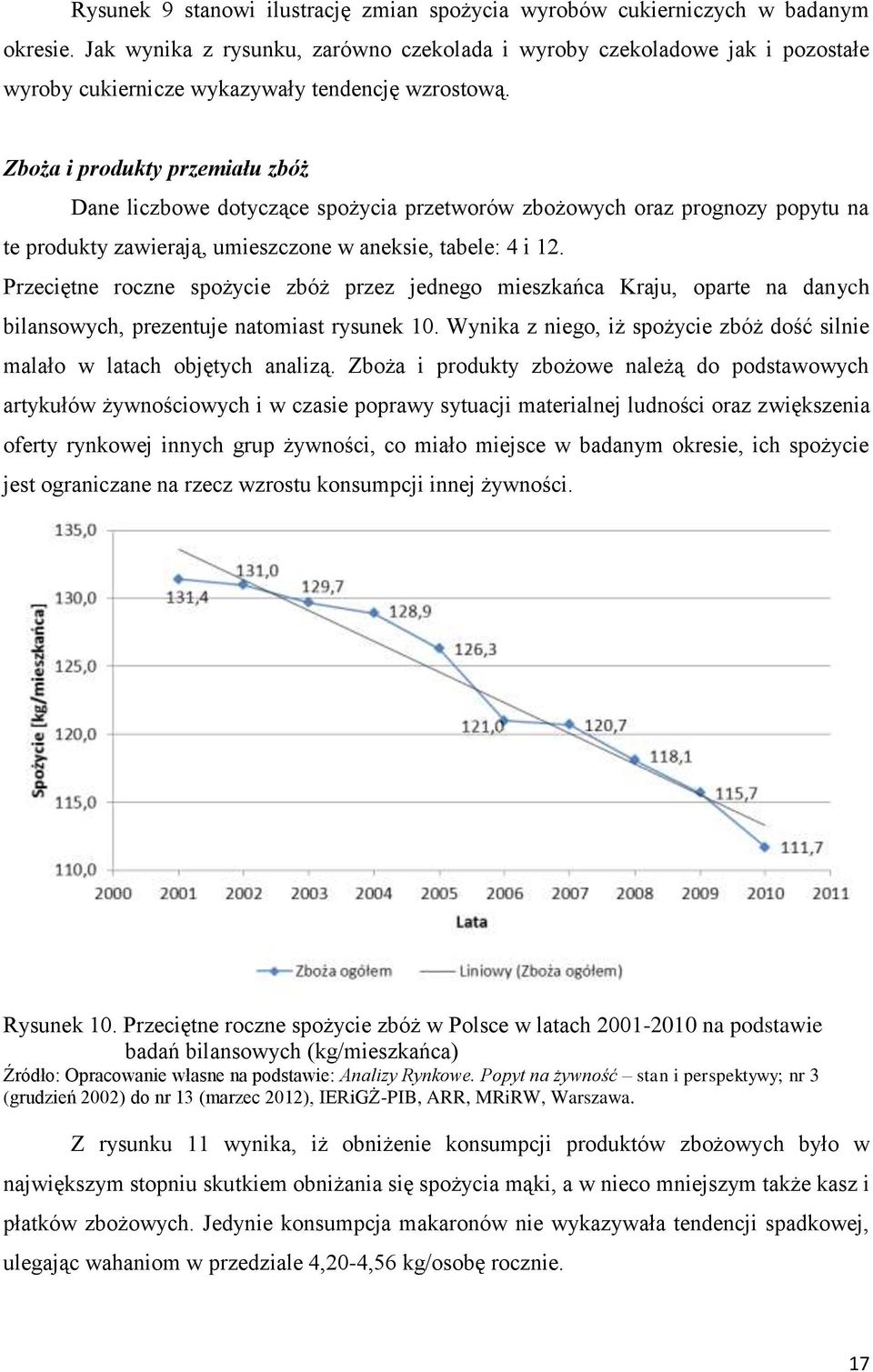 Zboża i produkty przemiału zbóż Dane liczbowe dotyczące spożycia przetworów zbożowych oraz prognozy popytu na te produkty zawierają, umieszczone w aneksie, tabele: 4 i 12.