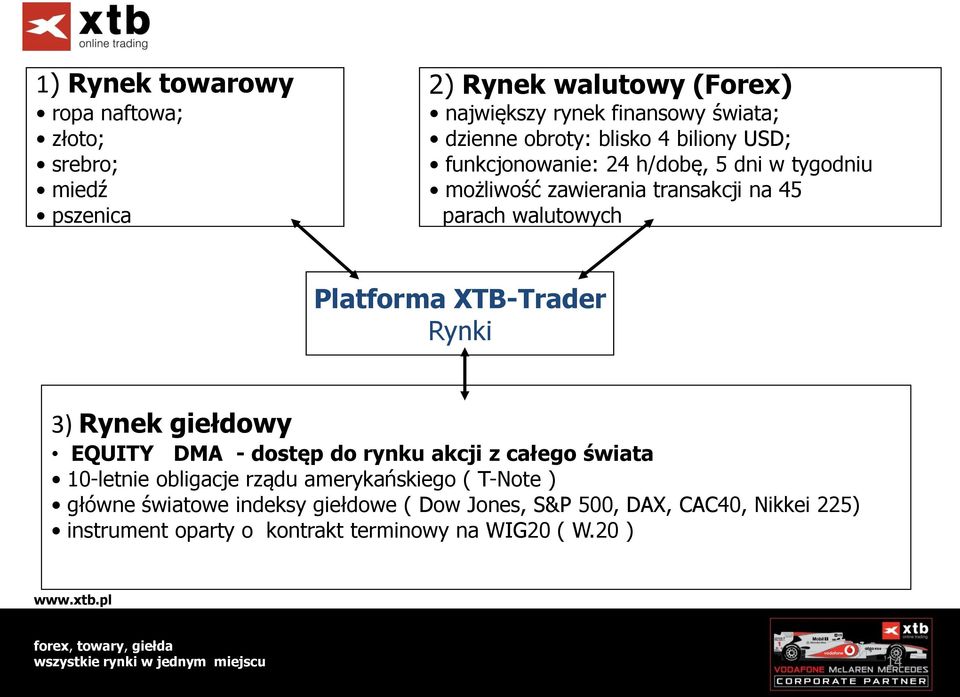 Platforma XTB-Trader Rynki 3) Rynek giełdowy EQUITY DMA - dostęp do rynku akcji z całego świata 10-letnie obligacje rządu amerykańskiego