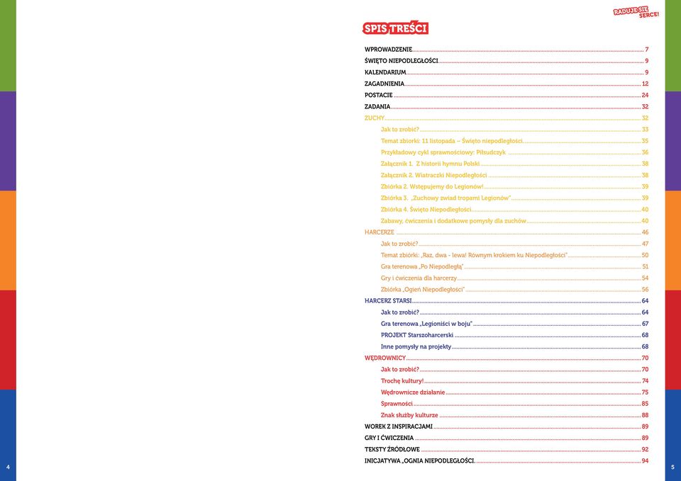Zuchowy zwiad tropami Legionów 39 Zbiórka 4. Święto Niepodległości 40 Zabawy, ćwiczenia i dodatkowe pomysły dla zuchów 40 HARCERZE 46 Jak to zrobić? 47 Temat zbiórki: Raz, dwa - lewa!