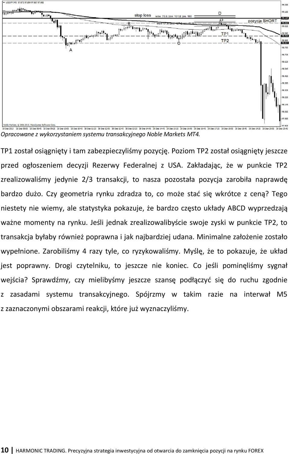 Zakładając, że w punkcie TP2 zrealizowaliśmy jedynie 2/3 transakcji, to nasza pozostała pozycja zarobiła naprawdę bardzo dużo. Czy geometria rynku zdradza to, co może stać się wkrótce z ceną?