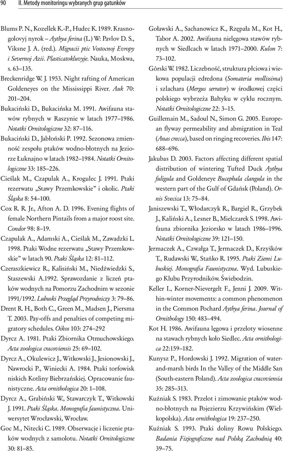 Awifauna stawów rybnych w Raszynie w latach 1977 1986. Notatki Ornitologiczne 32: 87 116. Bukaciński D., Jabłoński P. 1992.