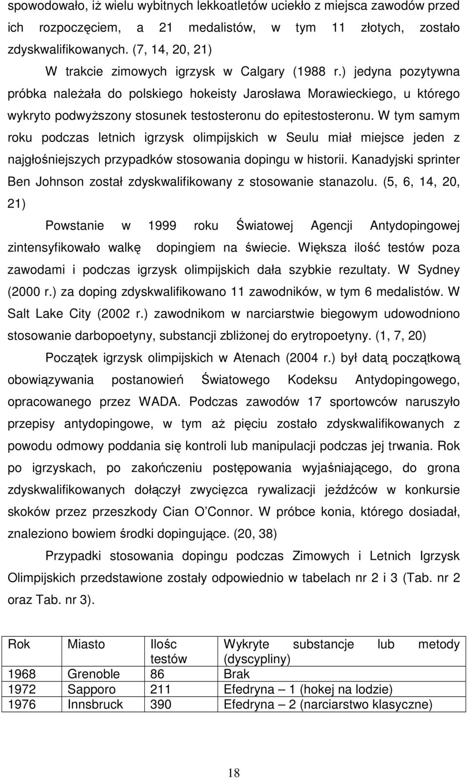 ) jedyna pozytywna próbka naleŝała do polskiego hokeisty Jarosława Morawieckiego, u którego wykryto podwyŝszony stosunek testosteronu do epitestosteronu.