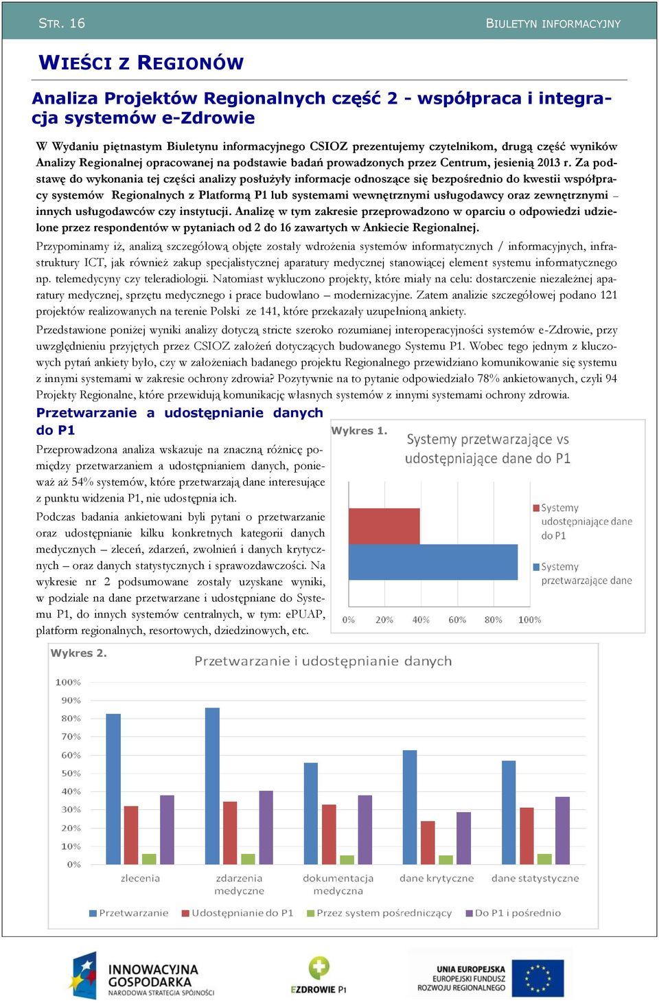 Za podstawę do wykonania tej części analizy posłużyły informacje odnoszące się bezpośrednio do kwestii współpracy systemów Regionalnych z Platformą P1 lub systemami wewnętrznymi usługodawcy oraz