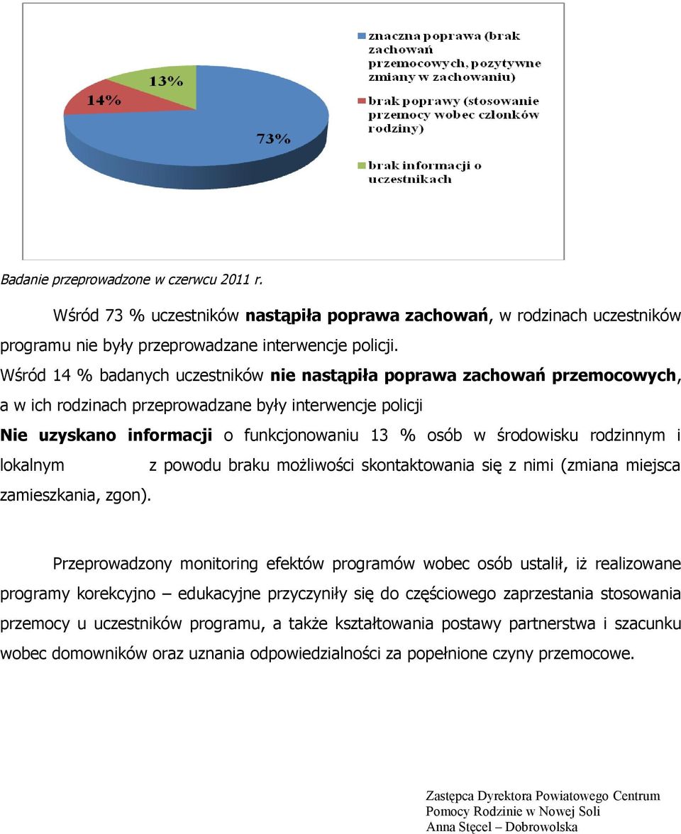 interwencje policji Nie uzyskano informacji o funkcjonowaniu 13 % osób w środowisku rodzinnym i z powodu braku możliwości skontaktowania się z nimi (zmiana miejsca zamieszkania, zgon).