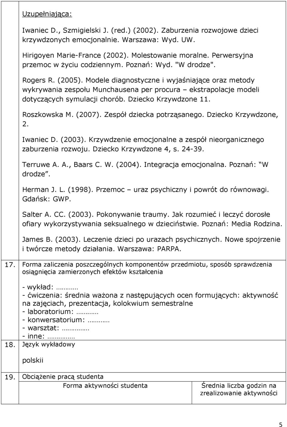 Modele diagnostyczne i wyjaśniające oraz metody wykrywania zespołu Munchausena per procura ekstrapolacje modeli dotyczących symulacji chorób. Dziecko Krzywdzone 11. Roszkowska M. (2007).