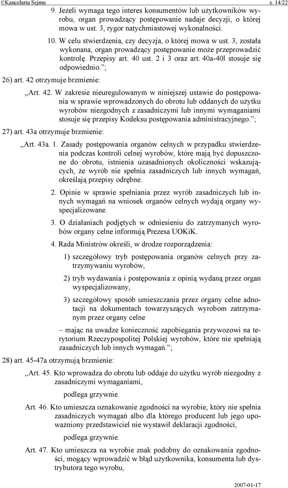 40a-40l stosuje się odpowiednio. ; 26) art. 42 