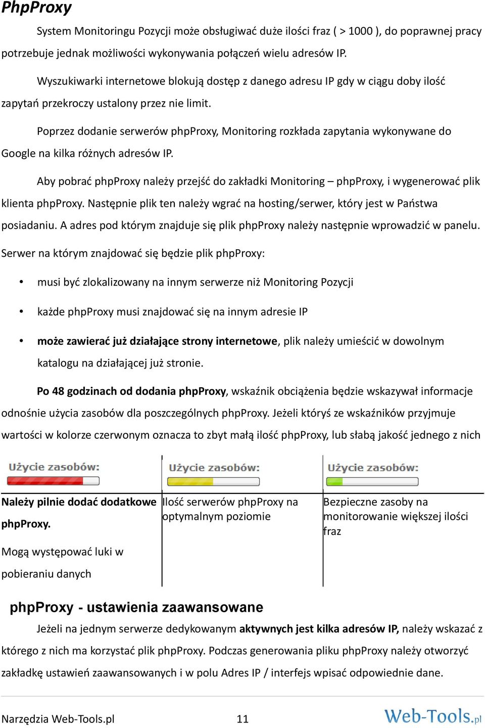 Poprzez dodanie serwerów phpproxy, Monitoring rozkłada zapytania wykonywane do Google na kilka różnych adresów IP.