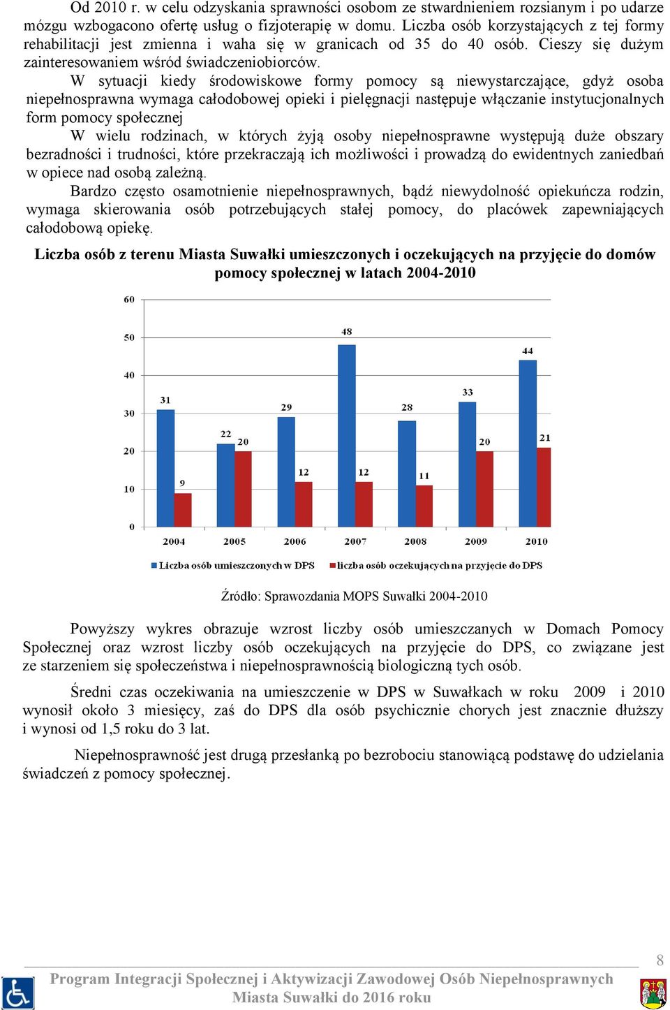 W sytuacji kiedy środowiskowe formy pomocy są niewystarczające, gdyż osoba niepełnosprawna wymaga całodobowej opieki i pielęgnacji następuje włączanie instytucjonalnych form pomocy społecznej W wielu