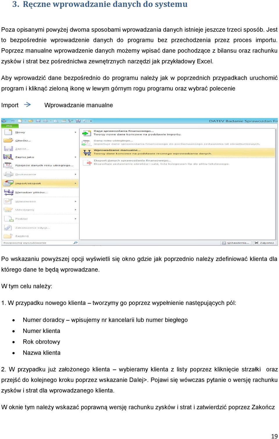 Poprzez manualne wprowadzenie danych możemy wpisać dane pochodzące z bilansu oraz rachunku zysków i strat bez pośrednictwa zewnętrznych narzędzi jak przykładowy Excel.