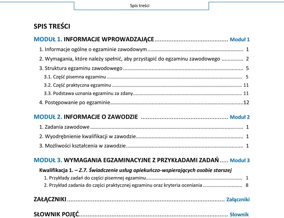 .. 11 4. Po... 12 MODUŁ INFORMACJE O ZAWODZIE... M 1. Zadania zawodowe... 1 W... 1 M.