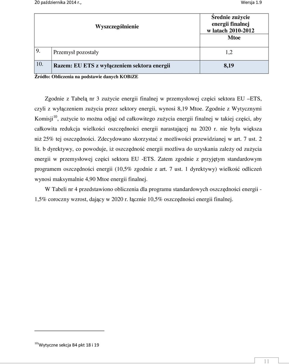 zuŝycia przez sektory energii, wynosi 8,19 Mtoe.