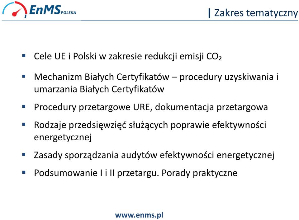 URE, dokumentacja przetargowa Rodzaje przedsięwzięć służących poprawie efektywności