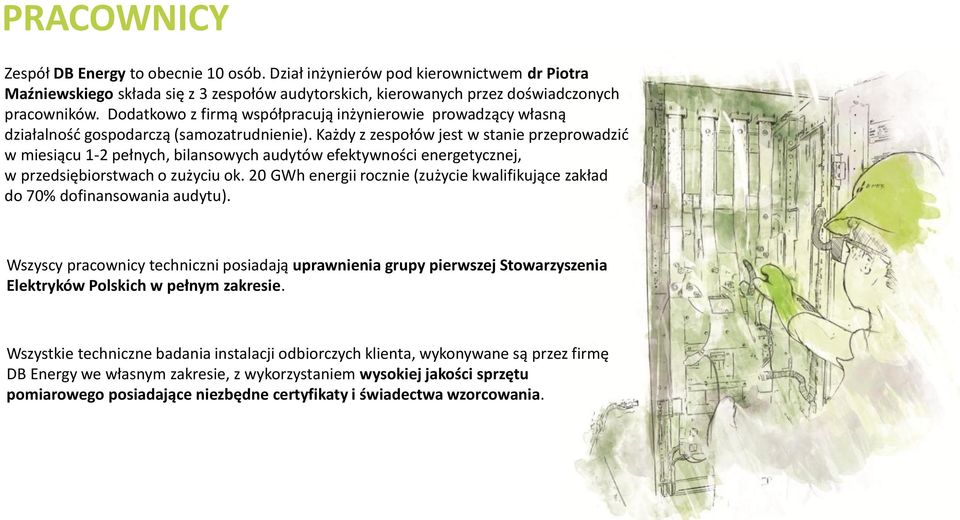 Każdy z zespołów jest w stanie przeprowadzić w miesiącu 1-2 pełnych, bilansowych audytów efektywności energetycznej, w przedsiębiorstwach o zużyciu ok.