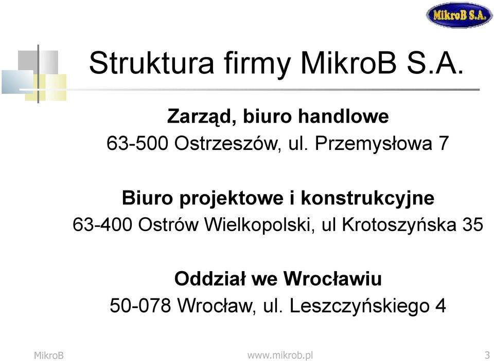 Przemysłowa 7 Biuro projektowe i konstrukcyjne 63-400 Ostrów