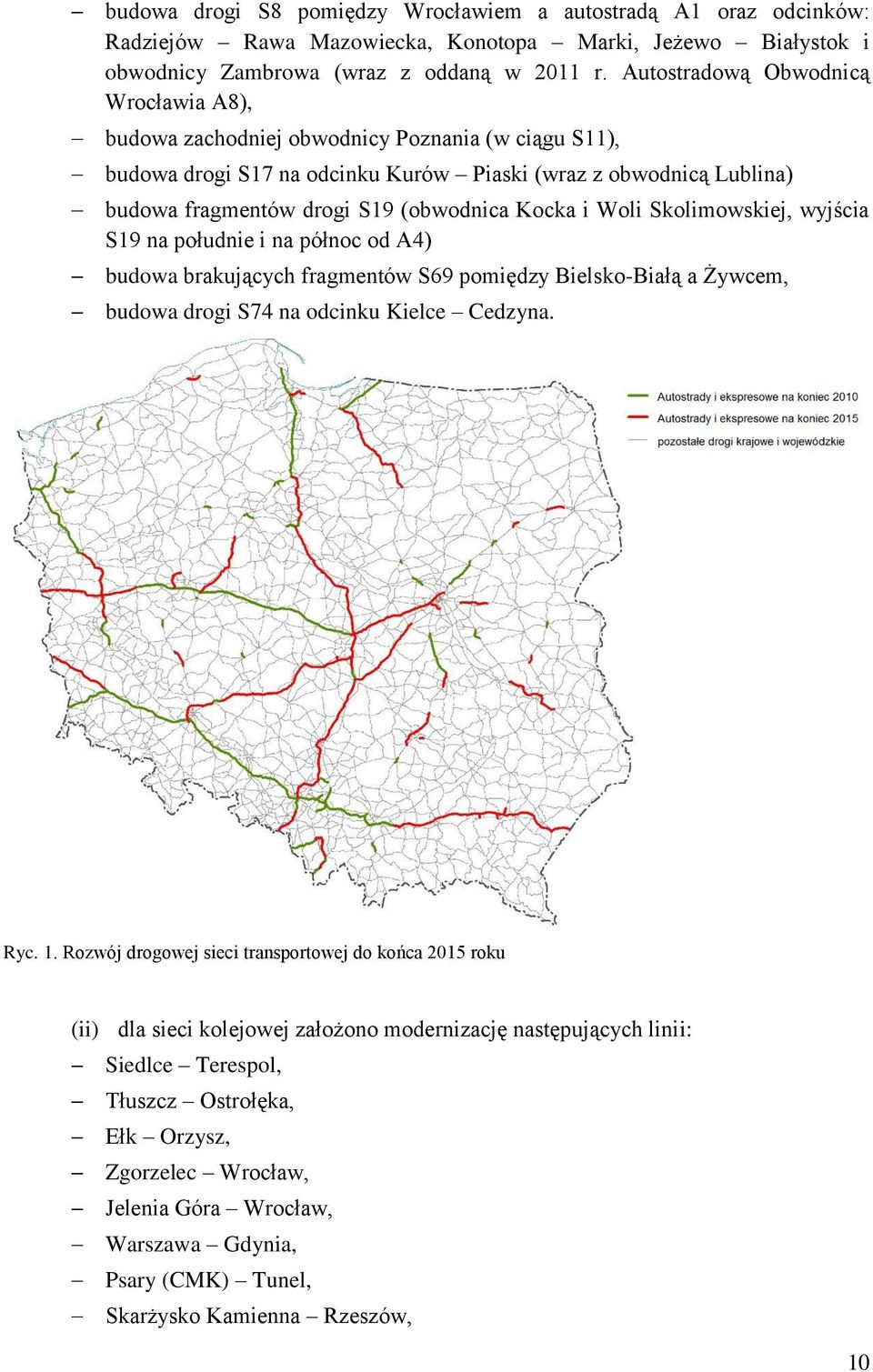 Kocka i Woli Skolimowskiej, wyjścia S19 na południe i na północ od A4) budowa brakujących fragmentów S69 pomiędzy Bielsko-Białą a Żywcem, budowa drogi S74 na odcinku Kielce Cedzyna. Ryc. 1.