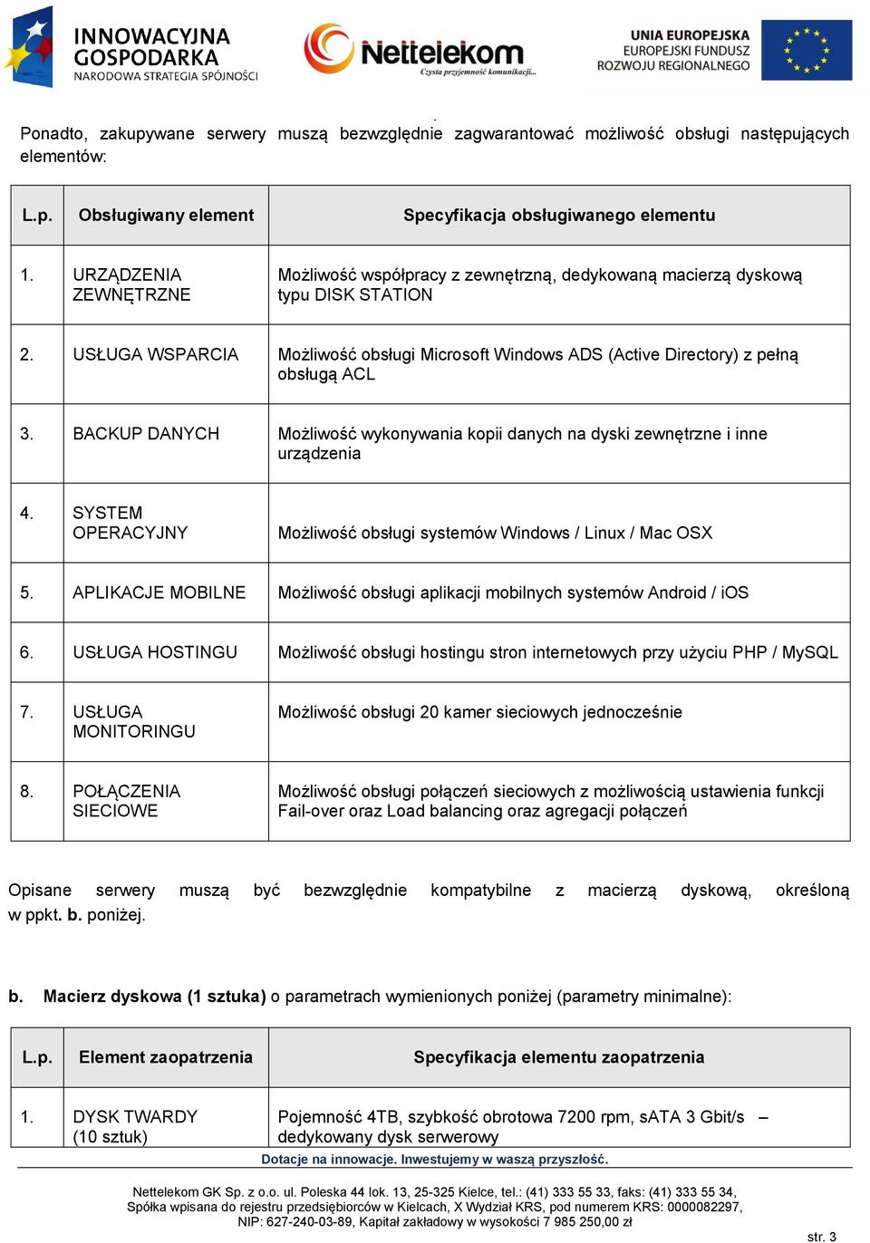 USŁUGA WSPARCIA Możliwość obsługi Microsoft Windows ADS (Active Directory) z pełną obsługą ACL 3. BACKUP DANYCH Możliwość wykonywania kopii danych na dyski zewnętrzne i inne urządzenia 4.