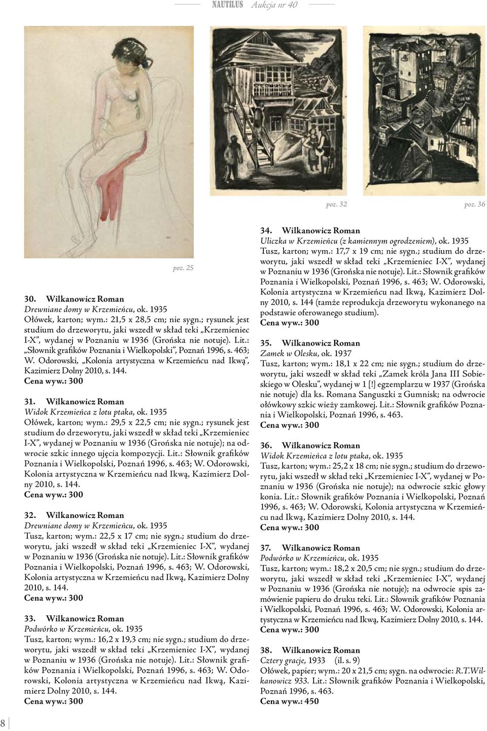 Odorowski, Kolonia artystyczna w Krzemieńcu nad Ikwą, Kazimierz Dolny 2010, s. 144. Cena wyw.: 300 31. Wilkanowicz Roman Widok Krzemieńca z lotu ptaka, ok. 1935 Ołówek, karton; wym.