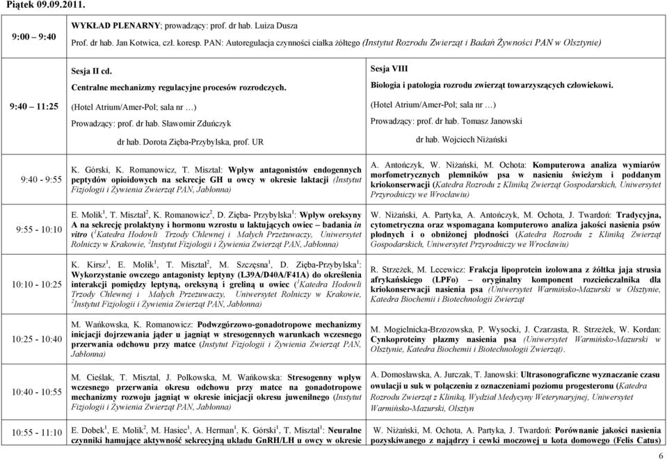 Centralne mechanizmy regulacyjne procesów rozrodczych. Prowadzący: prof. dr hab. Sławomir Zduńczyk dr hab. Dorota Zięba-Przybylska, prof. UR K. Górski, K. Romanowicz, T.