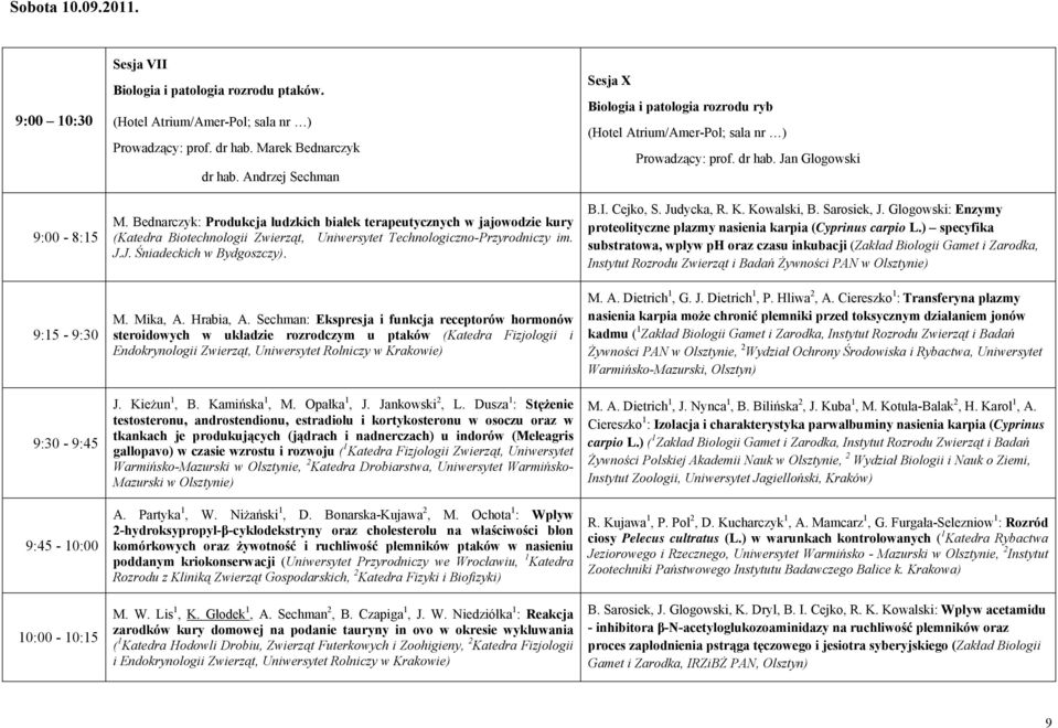 Hrabia, A. Sechman: Ekspresja i funkcja receptorów hormonów steroidowych w układzie rozrodczym u ptaków (Katedra Fizjologii i Endokrynologii Zwierząt, Uniwersytet Rolniczy w Krakowie) J. Kieżun 1, B.