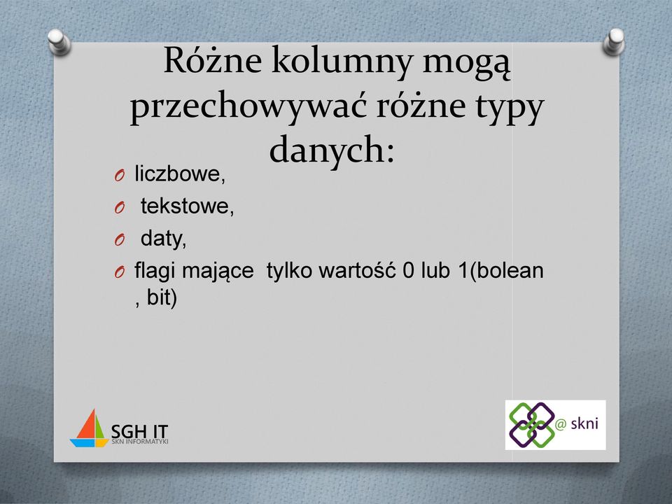 tekstowe, O daty, danych: O