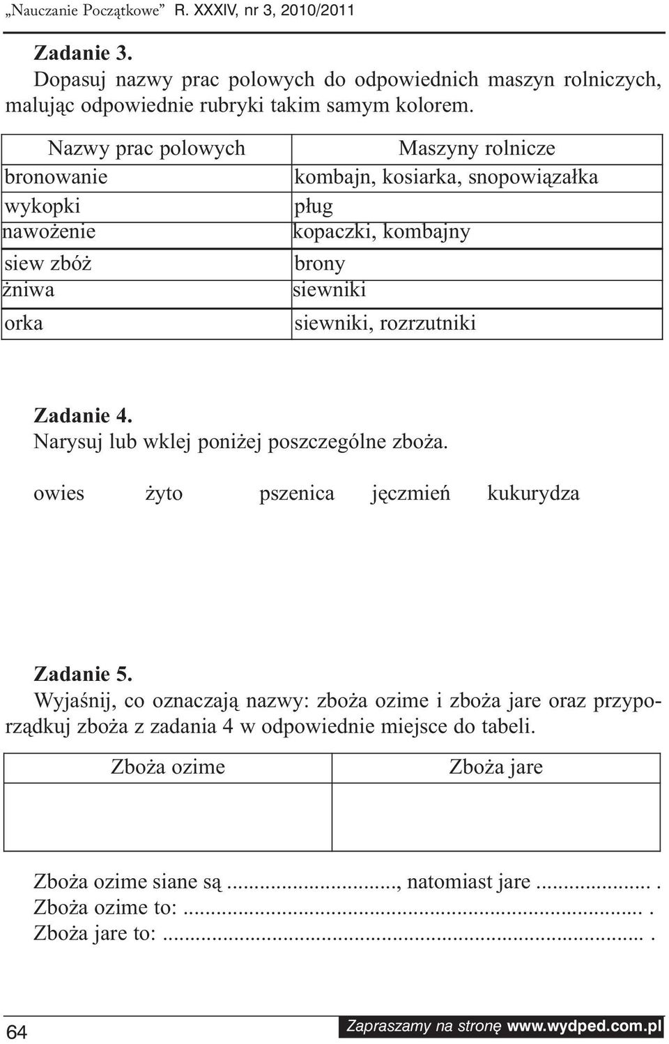 rozrzutniki Zadanie 4. Narysuj lub wklej poniżej poszczególne zboża. owies żyto pszenica jęczmień kukurydza Zadanie 5.